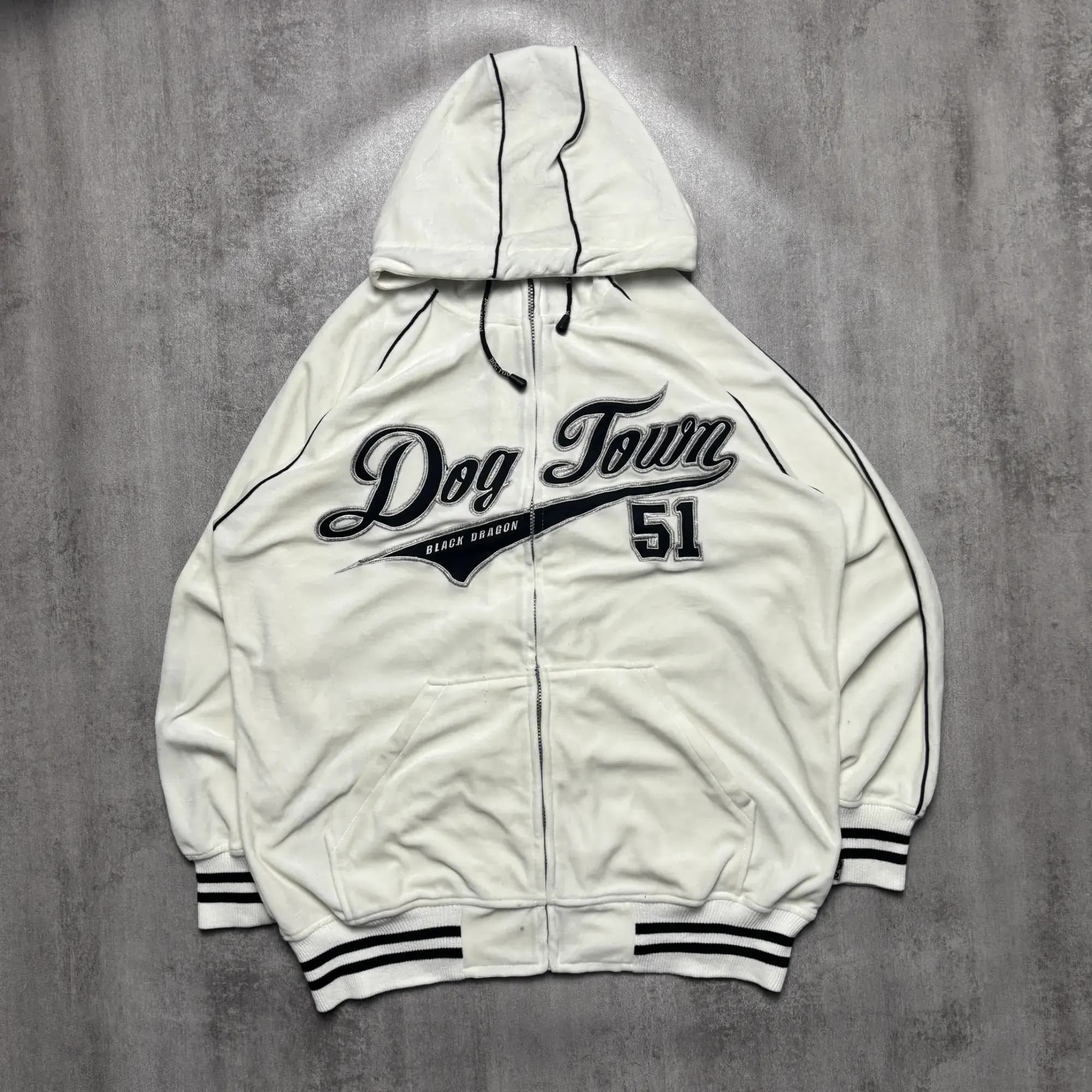 DOG TOWN VELVET HOODIE ZIPPER JACKET WHITE