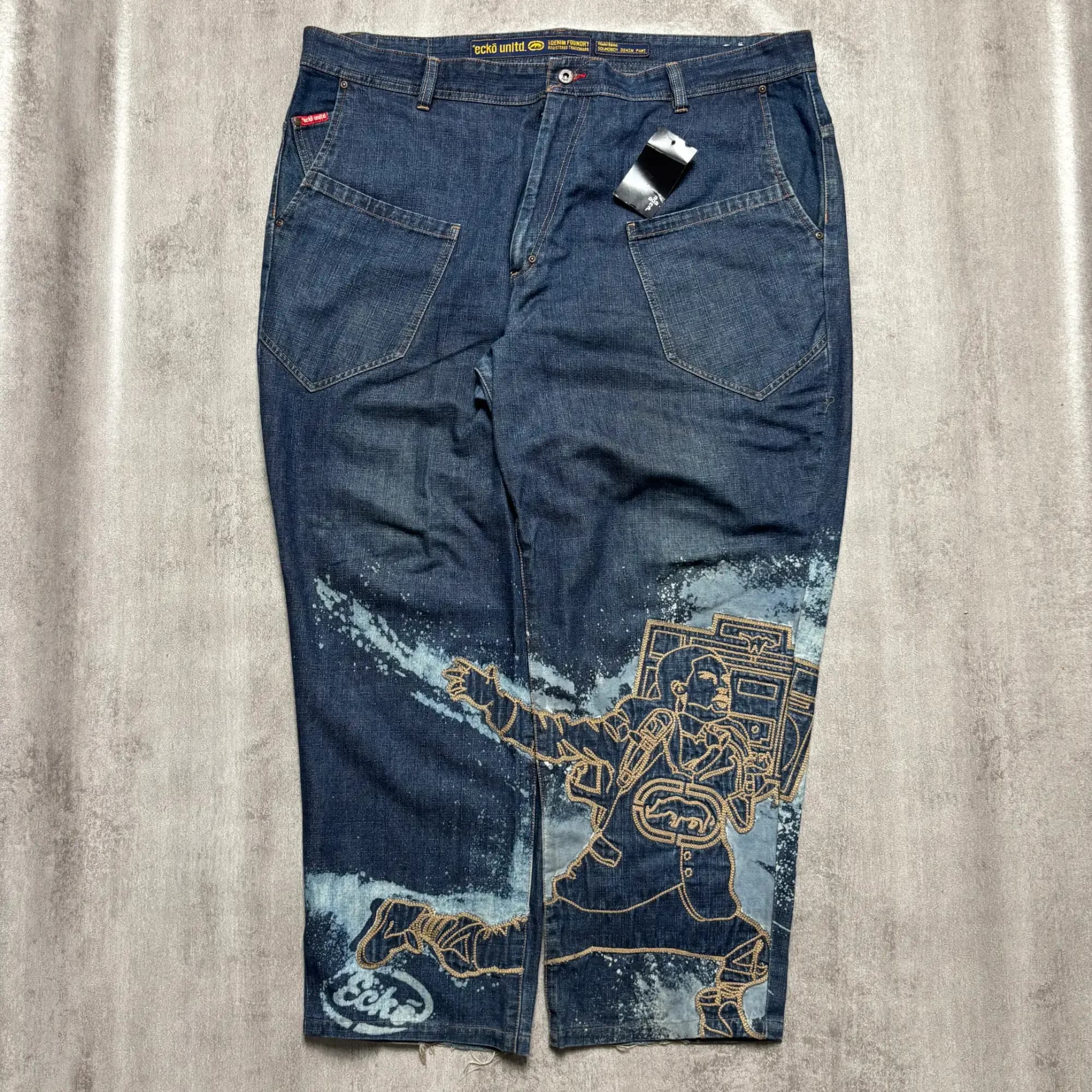 VERY RARE🦏 ECKO UNLTD “SOUNDBOY DENIM PANT” LONG JEANS EMBROIDERY