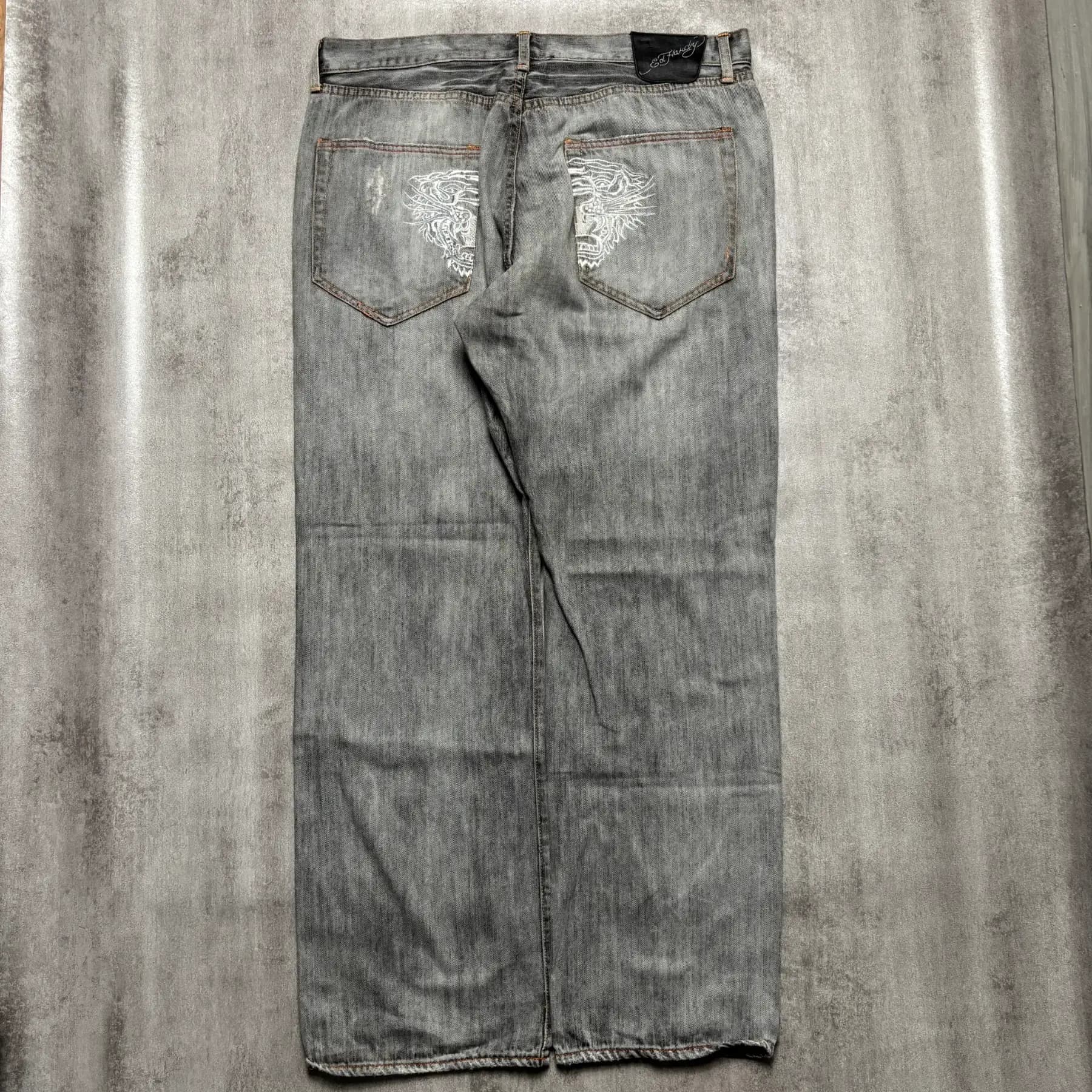 ED HARDY TIGER ART POCKET GREY JEANS